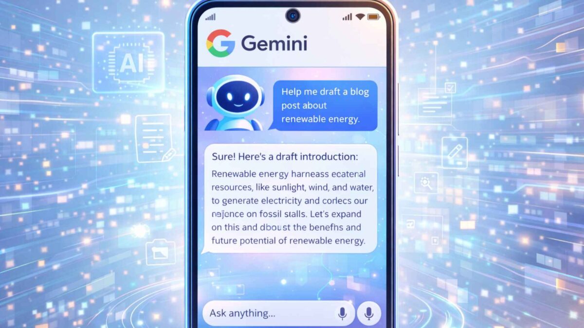 Google Gemini AI app on Android phone for writing and research