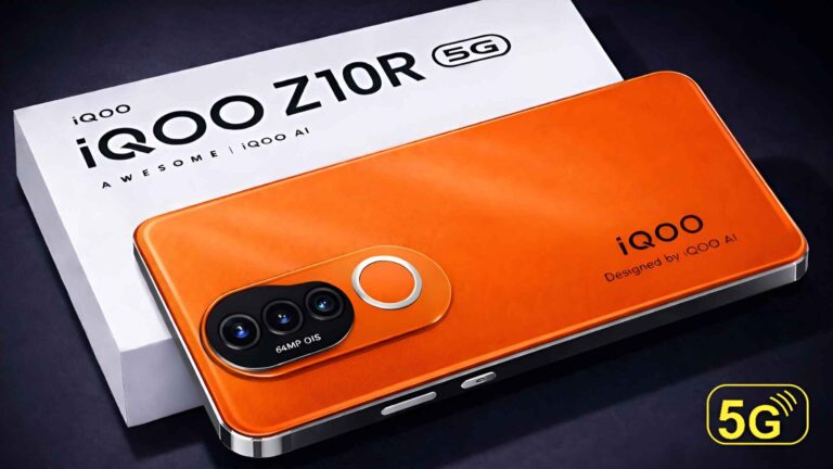 iQOO Z10R 5G smartphone orange color back design with dual camera and premium finish